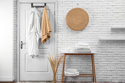 Soft Comfortable Bathrobe Towel Hanging Door Stylish Room Interior 2