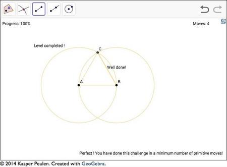 Euclides: the game es una aplicación en Internet para practicar la geometría básica utilizando regla y compás virtuales