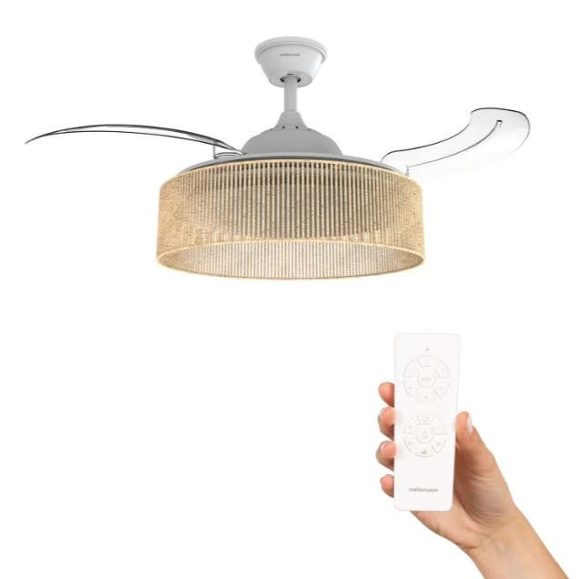 Ventilador De Techo Retráctil Led Con Mando Brizy Bright Rattan Sand 30w | 6 Velocidades, Silencioso, Temporizador, Verano/invierno
