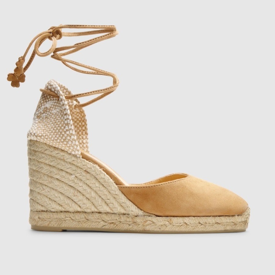 Castañer - Alpargatas de cuña de mujer Carina en ante, cierre mediante lazada..