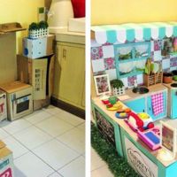 La impresionante cocina infantil que una madre hizo con cajas de cartón 