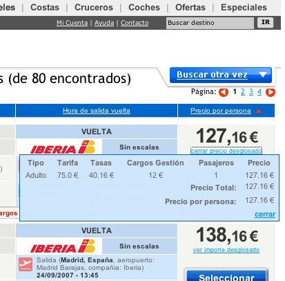 Precios finales y desglosados en el buscador de Viajar.com