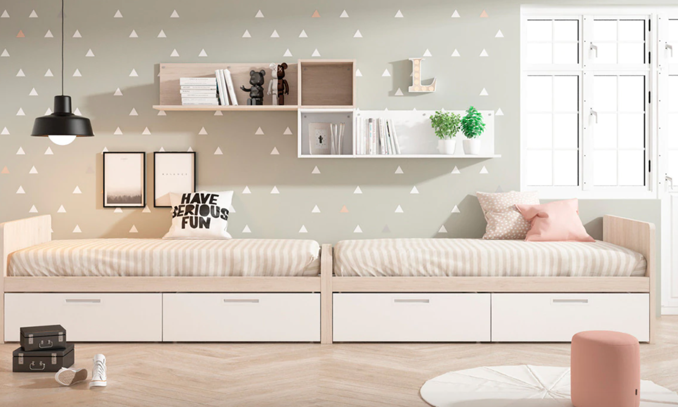 Cama con 2 cajones y cabecero derecho alto