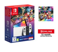 Nintendo Switch OLED Blanca + Mario Kart 8 Deluxe + 12 Meses Nintendo Switch Online