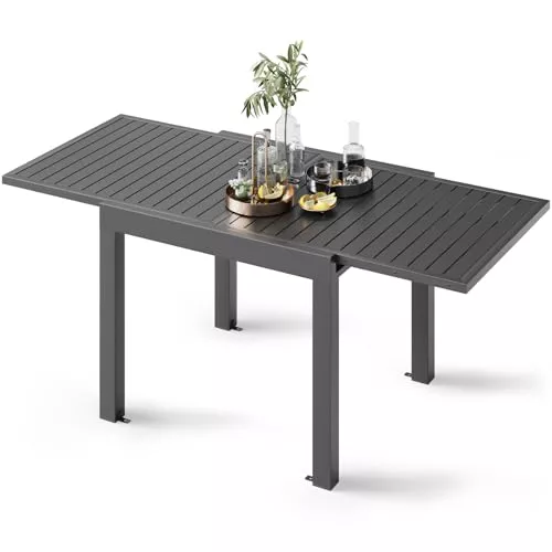 Devoko Mesa De Jardín Extensible,80 X 80 X 75 Cm,Mesa Exterior Extensible Aluminio,Muebles De Jardín para Balcones Y Terrazas, Se Extiende hasta 160 Cm, Gris Oscuro