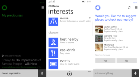 Mejoras en Cortana: recomendaciones basadas en Foursquare e imitaciones de animales y personajes