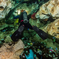 24 años después de que alguien tirara una envoltura de comida a este cenote, sigue casi intacta en el fondo 