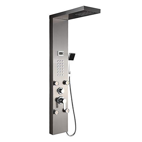 Auralum Columna Ducha, Columna Ducha Hidromasaje 4 Función con Pantalla LCD, Panel de Ducha Acero Inoxidable para Baño