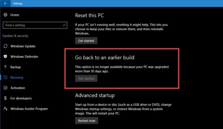 La Anniversary Update de Windows 10 reduce el margen para volver al Windows anterior