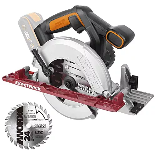 WORX WX530.9 Worxsaw XL Sierra Circular Brushless 20V Sin Batería, Sistema ExacTrack para Cortes Rectos, Base de Aluminio, Corte a Inglete 50°