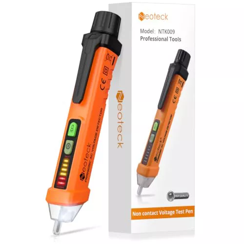 Neoteck Detector de Voltaje sin Contacto 12-1000V Detector de Tensión con Alarma de Zumbador Probador de Voltaje sin Contacto con Linterna LED Distinción de Cable Vivo/Nulo Para Bricolaje, Aficionados