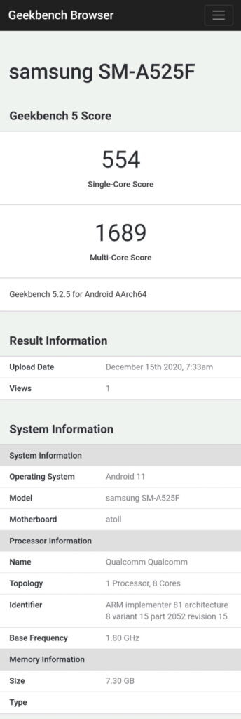 Samsung Galaxy A52 4g Sm A525f Geekbench 344x1024