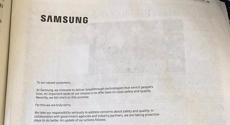 Samsung se disculpa por el Note 7 en una carta a página completa en varios periódicos