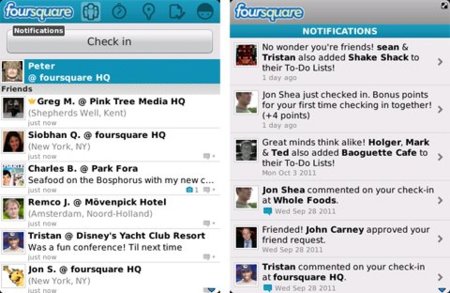 Foursquare para BlackBerry recibe la nueva barra de notificaciones
