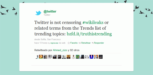 Twitter no censura WikiLeaks