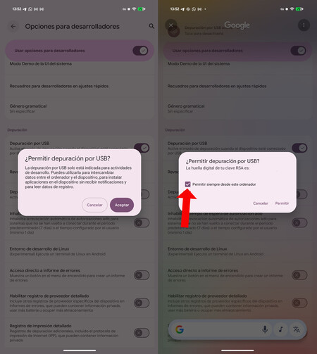 Con esto te aseguras el acceso ADB incluso con el móvil bloqueado. Hazlo si solo utilizas tú ese ordenador
