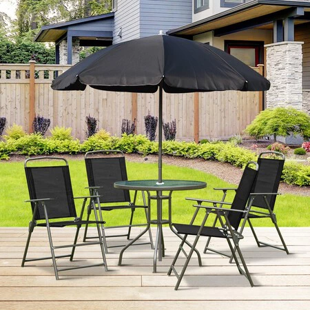 juego de cuatro sillas+mesa+parasol outsunny