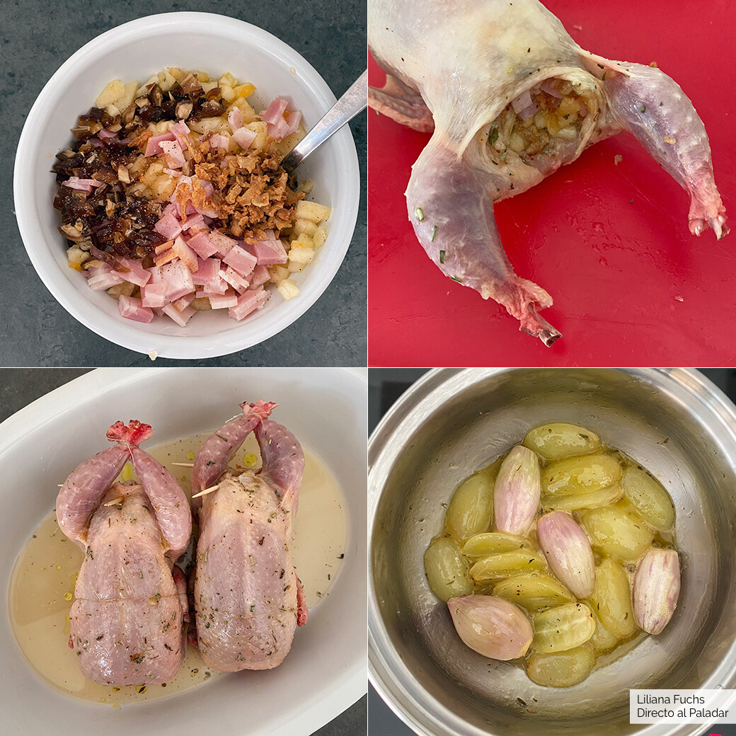 Codornices rellenas de manzana y dátiles con salsa de uvas y chalotas ...