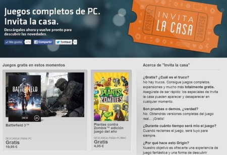 Origin Invita la casa, descarga gratis juegos completos como Battlefield 3 y Plantas contra Zombis