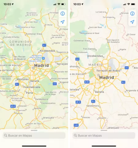 左側が新しい Apple マップ。