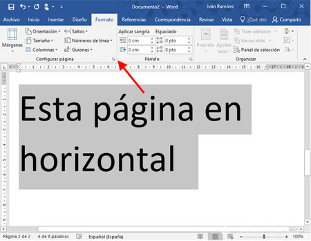 Cómo añadir una página en horizontal en Word