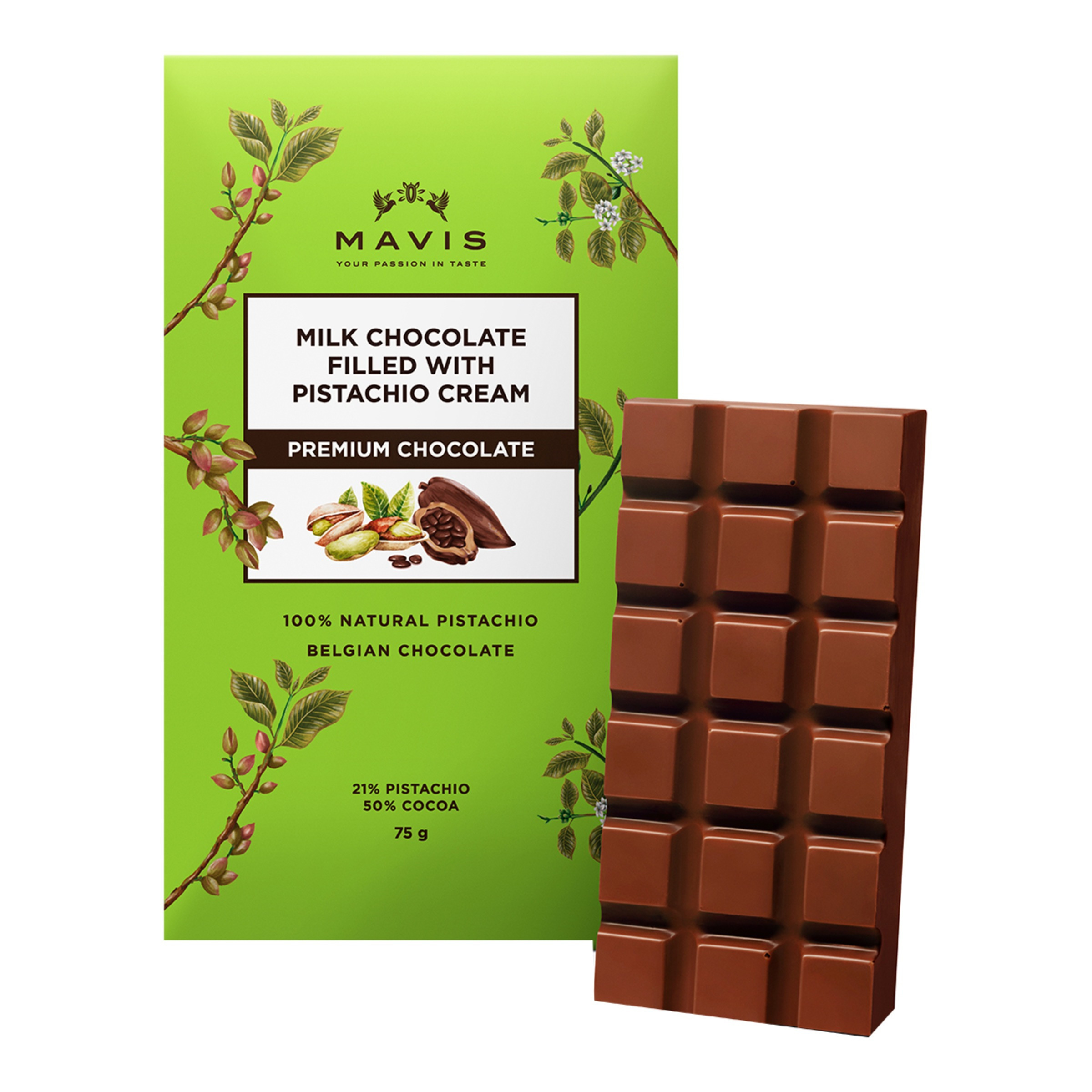 Mavis - Chocolate con leche relleno de crema de pistacho