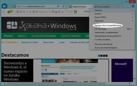 Internet Explorer 10, interfaz clásica opciones nuevas