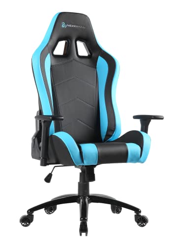Newskill Silla Gaming Profesional Takamikura, Polipiel, Altura y Reposabrazos 3D Ajustables, Ruedas de Nylon, Base de Acero, Reclinable 180º, Cojín Lumbar y Cervical, Gas Pistón Clase 4, Azul