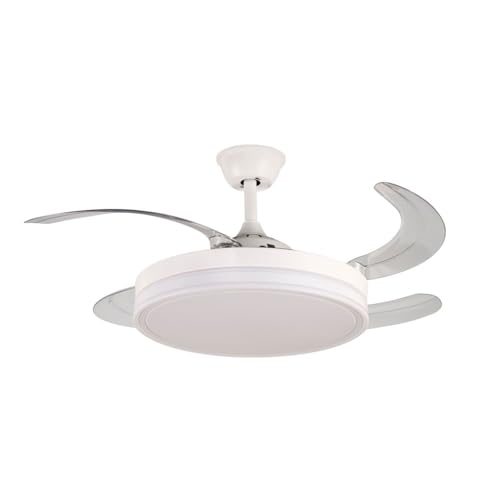VENTILADOR APP MOVIL FACIL MONTAJE EN TECHO DC LED ATENUABLE RETRACTIL 4 ASPAS 