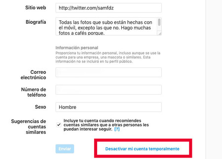 Desactivar Cuenta Instagram