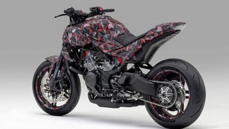 Com a V3R 900 E-Compressor, a Honda apresenta pela primeira vez uma silhueta completa em torno de sua nova arquitetura de motor. © Honda