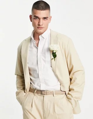 Chaqueta de traje color camel de corte holgado extragrande en tejido microtexturizado de ASOS DESIGN