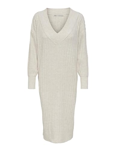 Mujer Vestido Punto Manga Larga Oversized Fit Suéter Largo Cuello V ONLTessa Nuevo, Color:Beige, Talla:XS