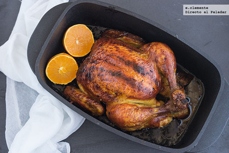Pollo asado con cítricos y sirope de arce. Receta