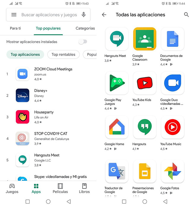 Google Play muestra ahora las descargas de una aplicación en las búsquedas