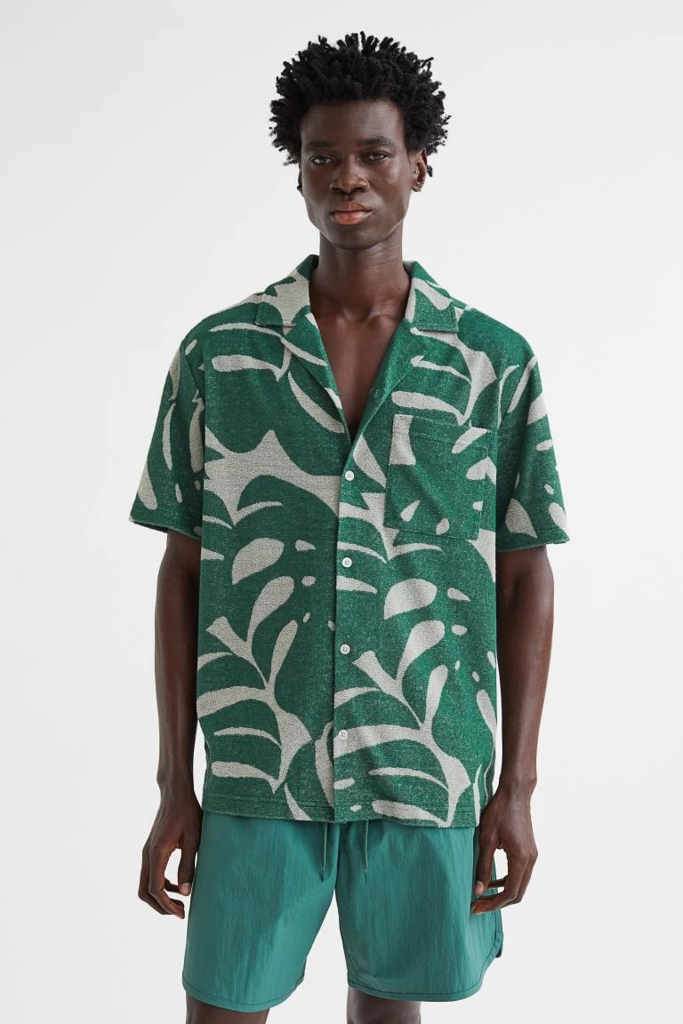 Camisa resort en tejido rizado Relaxed Fit