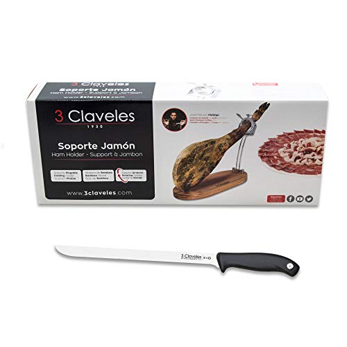 3 Claveles 28013 Set, Soporte para jamón + Cuchillo Jamonero