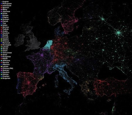 Mapa de Europa de los idiomas que se hablan en Twitter