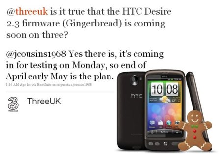 HTC Desire recibirá Android 2.3 Gingerbread a finales de Abril o principios de Mayo