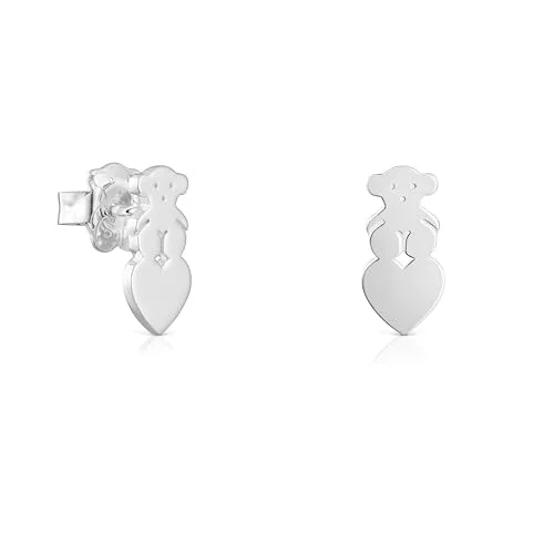 TOUS Pendientes de Plata de Primera Ley para Mujer con Motivo de Oso y Corazón de 13 mm, Colección Sweet Dolls