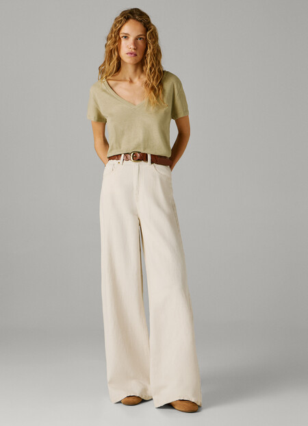 pantalones vaqueros anchos blanco