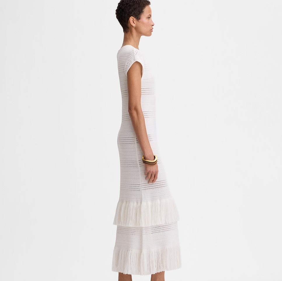 Vestido punto flecos Blanco Simorra