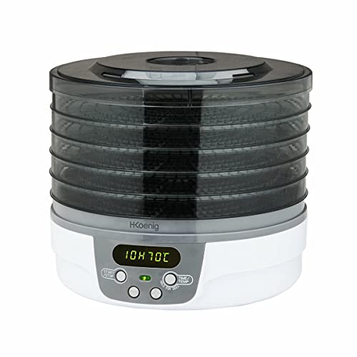 H.Koenig DSY700 Deshidratador Eléctrico de Alimentos, 5 Bandejas Transparentes Extraíbles, Temperatura Ajustable 40-70°C, Temporizador 24hr, Secado de Alimentos
