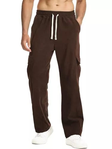 Suwangi Hombre Pantalones De Pana Pantalones de Cargo Straight de Pana Informales Elástica Cordón Cintura con Bolsillos