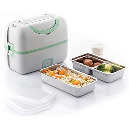 InnovaGoods® Fiambrera eléctrica de vapor 3 en 1 con recetas, permite calentar, cocinar y cocer al vapor. Mantiene la comida caliente. Fiambrera eléctrica con 2 bandejas extraíbles, cuecehuevos.