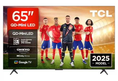 TCL 65Q6C, 65'' QD-Mini LED TV, 4K HDR Premium 1000nits, Powered by Google TV (Dolby Vision IQ & Atmos, Onkyo 2.1 Sound System, 144Hz Motion Clarity Pro, Voice Control)