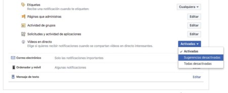 Desactivar notificaciones de vídeo en directo en Facebook