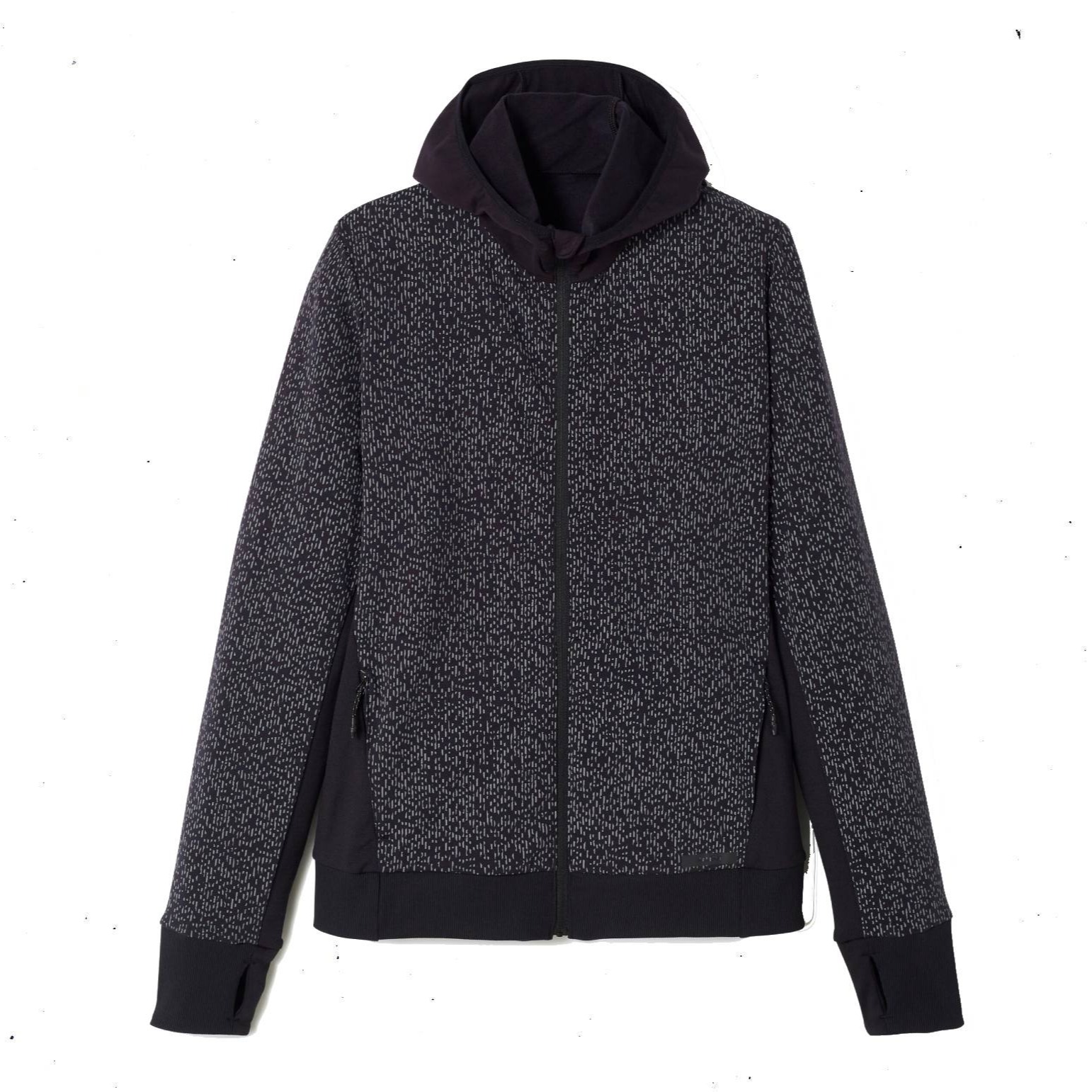 Chaqueta running capucha mujer - Warm negro motivos reflectantes
