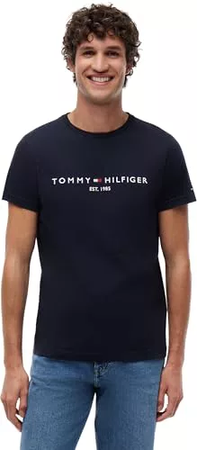 Tommy Hilfiger Camiseta de Manga Corta para Hombre Core Tommy Logo Cuello Redondo, Azul (Sky Captain), XXL