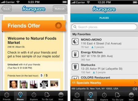 nuevos specials de foursquare